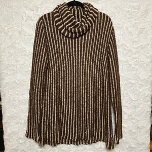 Putorti Cowl Neck Sweater Size Large Knit Brown Cream Vertical Pinstriped Canada
